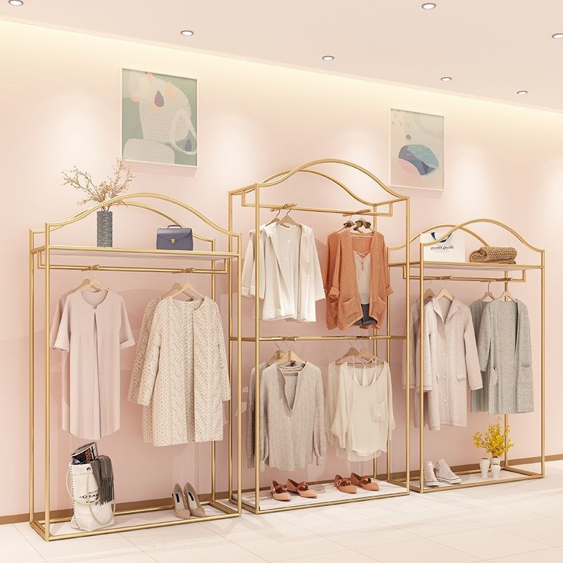 新女服装示列金地合双帽货衣架子店展架陈架色落式组层鞋架挂服高
