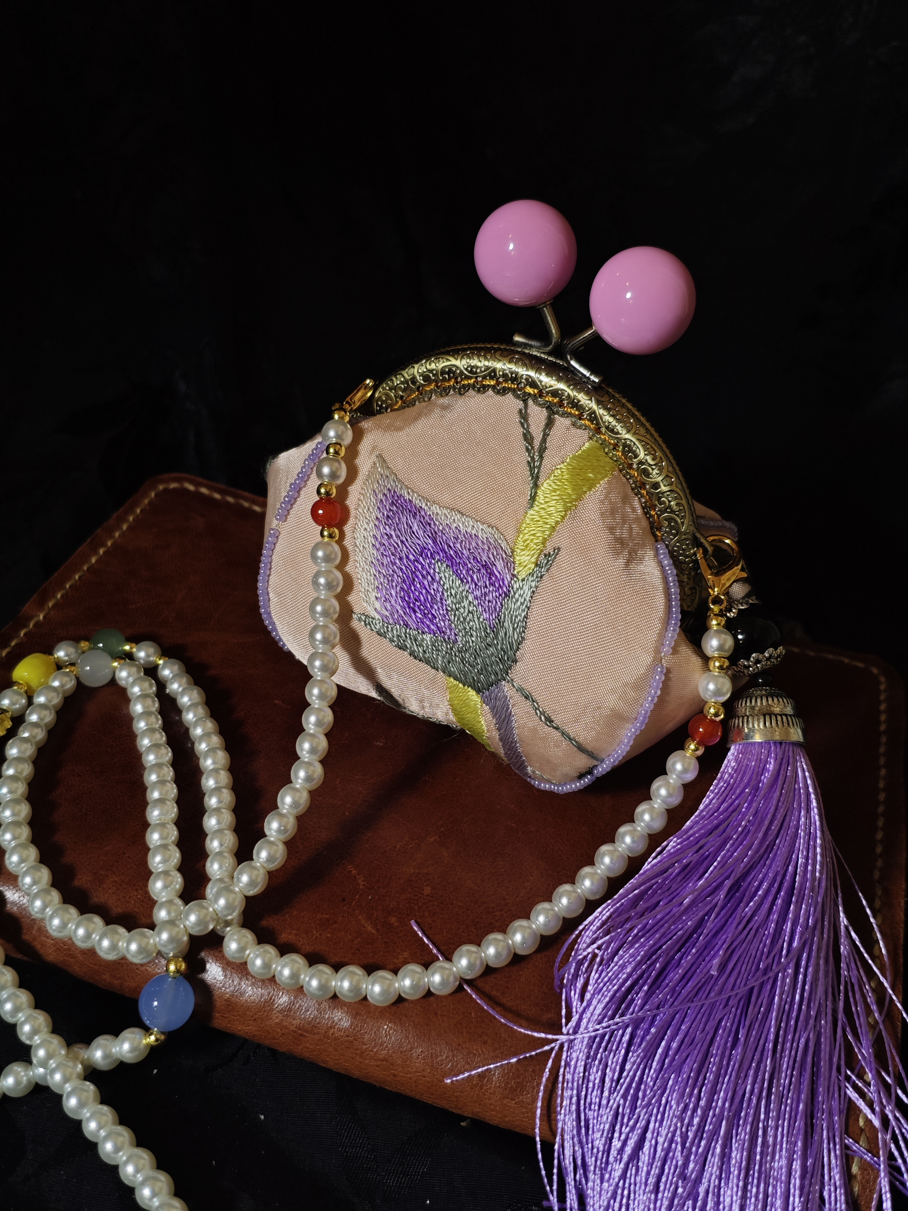 新中式汉服配饰包口红零钱包高级感国风手工老绣小荷包口金包