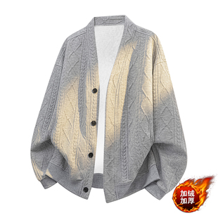 卫衣男款春秋宽松大码加绒加厚V领毛衣开衫针织衫情侣装冬装外套