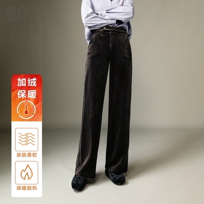 晚白复古灯芯绒加绒直筒裤