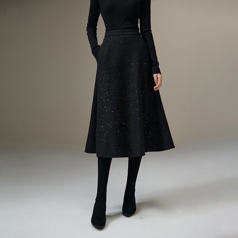 晚白时尚百搭高腰A字半身