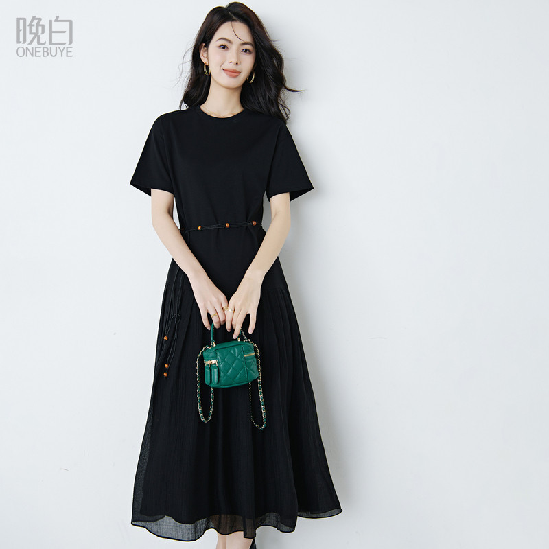 晚白莱赛尔天丝系带连衣裙