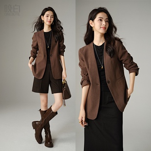 晚白【莱赛尔+亚麻】2026春老钱静奢风宽松廓形挺括利落西装外套