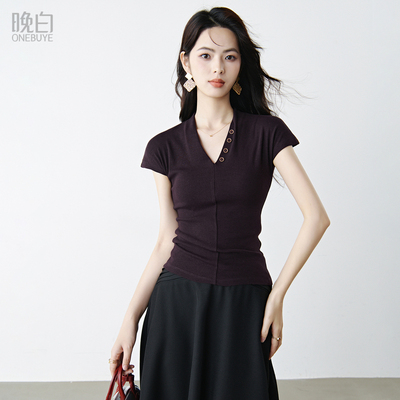 晚白棉加冰丝紫色超显白T恤女