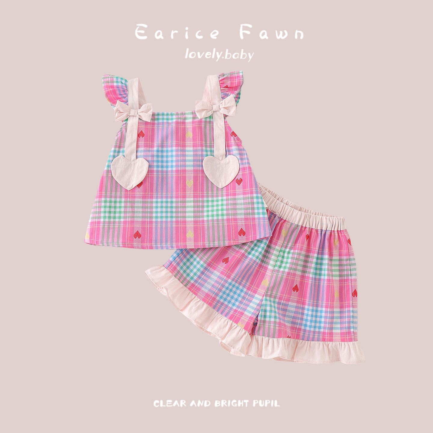 新生婴儿夏季衣服女童超洋气吊带套装薄款夏装纯棉短裤爱心两件套