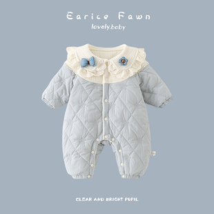 婴儿衣服夹棉宝宝超萌加绒哈衣加厚保暖棉服连体衣外出爬爬服冬季