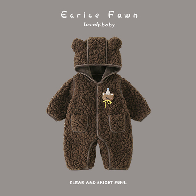 婴儿衣服冬装宝宝加厚连体衣外出长袖外套婴幼儿满月爬服保暖棉衣