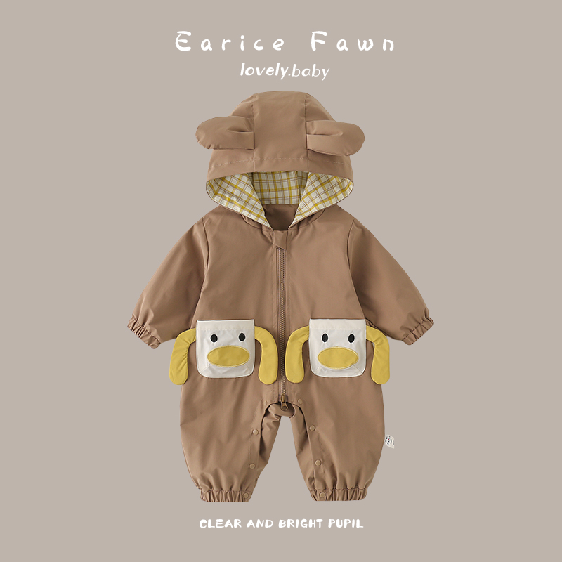 婴儿连体衣秋季新款超萌宝宝外出服周岁婴幼儿连帽外套春秋装爬服