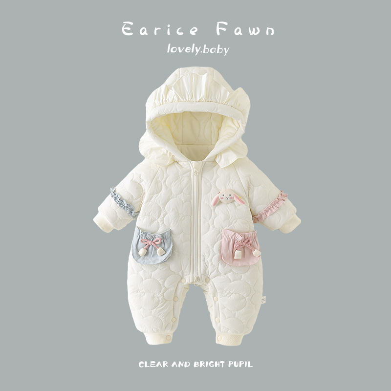 宝宝外出服冬装婴儿加绒连体衣新生儿夹棉加厚棉袄初生小月龄棉衣