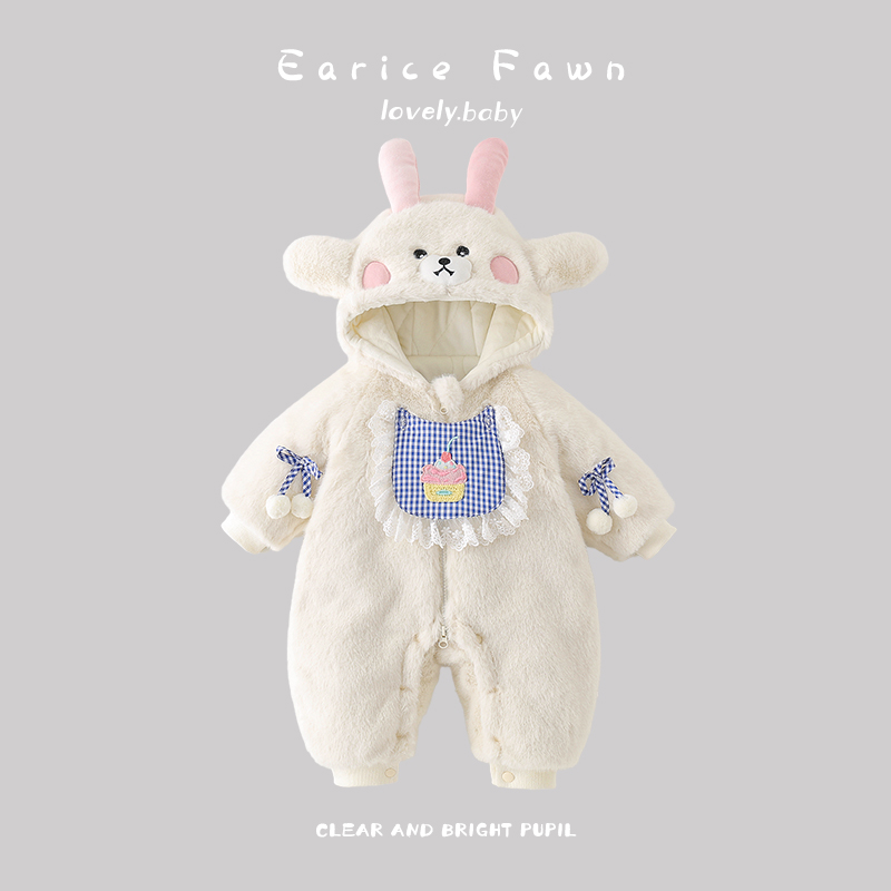 婴儿冬装夹棉连体衣可爱小宝宝超萌哈衣冬季加厚加绒棉衣百天衣服