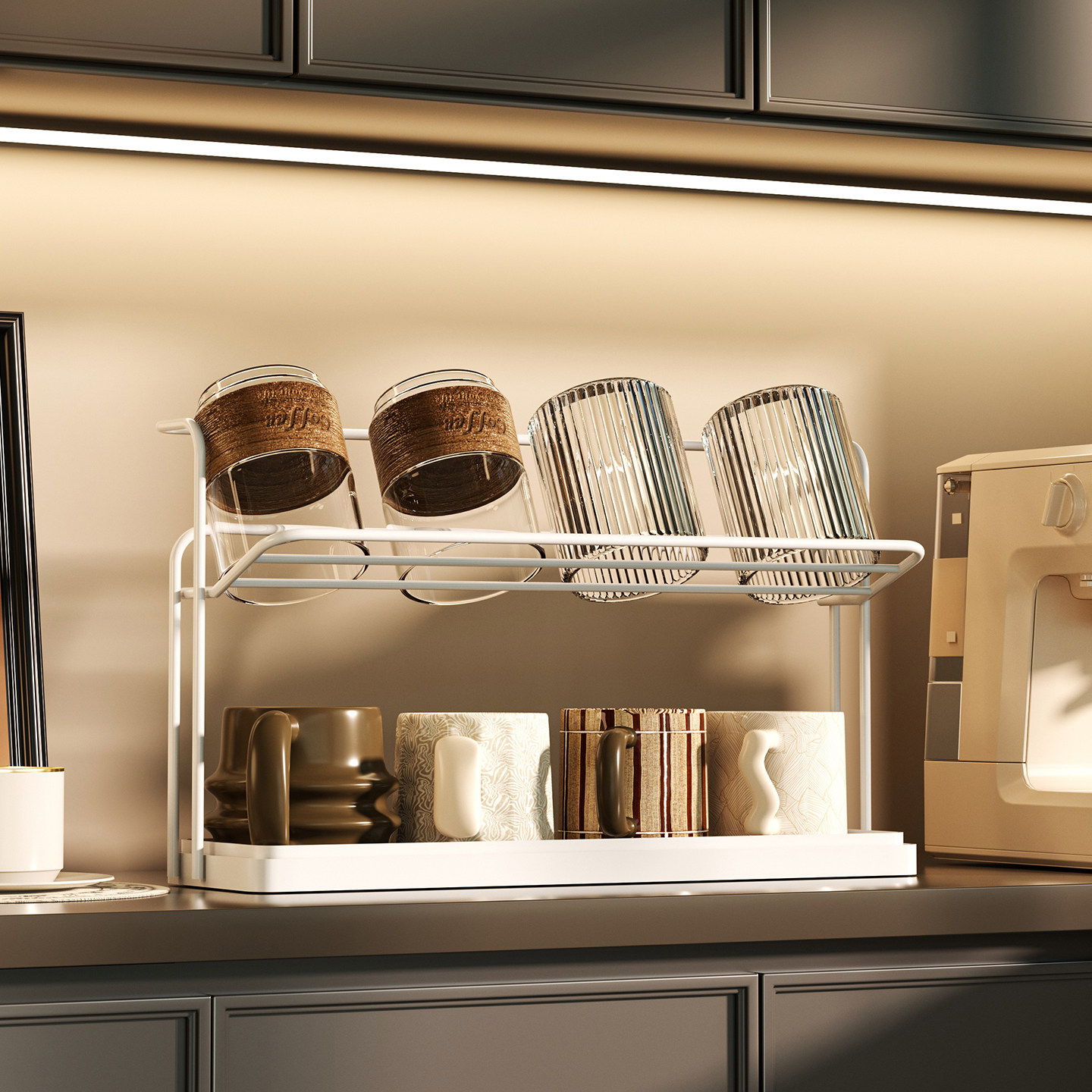中古风水杯收纳架双层沥水杯架餐桌马克杯咖啡杯茶杯置物架杯子架