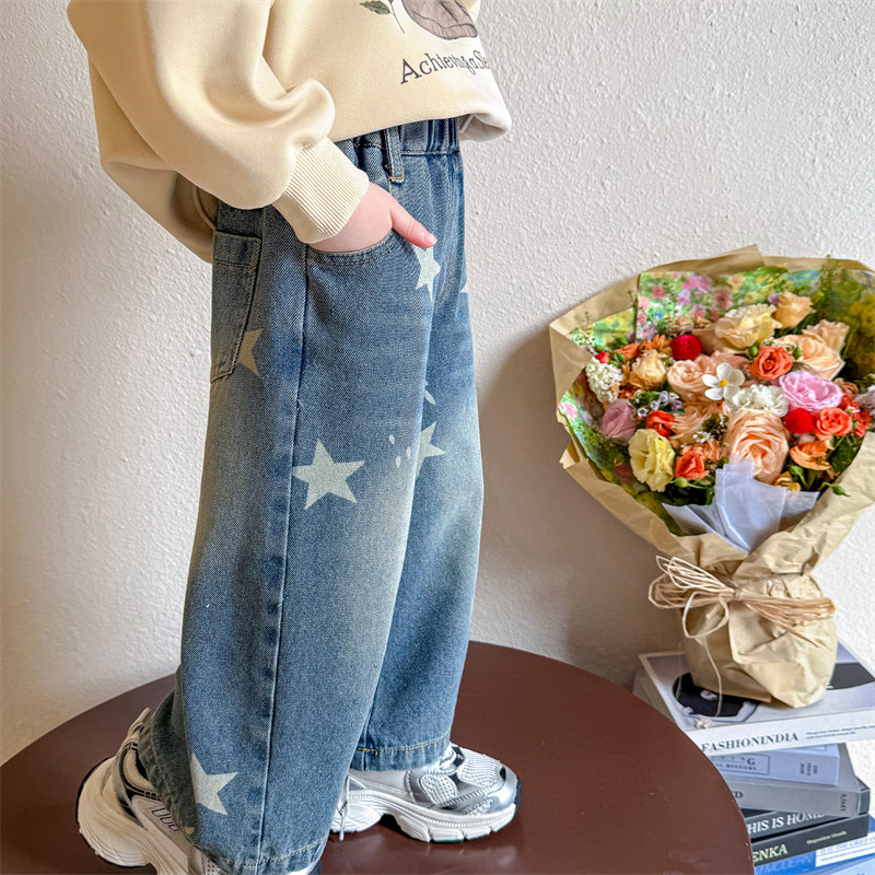 女童破洞牛仔裤秋秋款服装经典女生ins风精致幼儿童2025网红小众