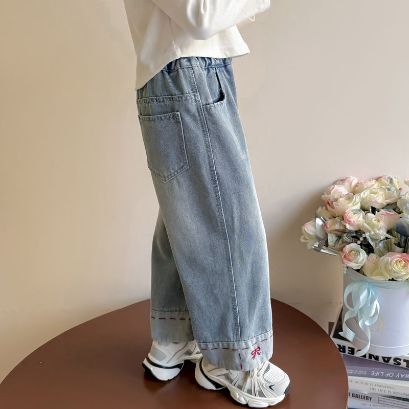 直筒牛仔裤女2025新款初秋ins风潮装时髦幼儿童甜酷中小童服装