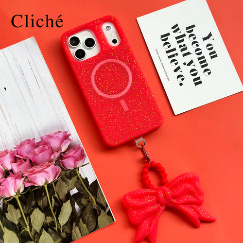 CLICHE17PM红色闪粉磁吸手机壳