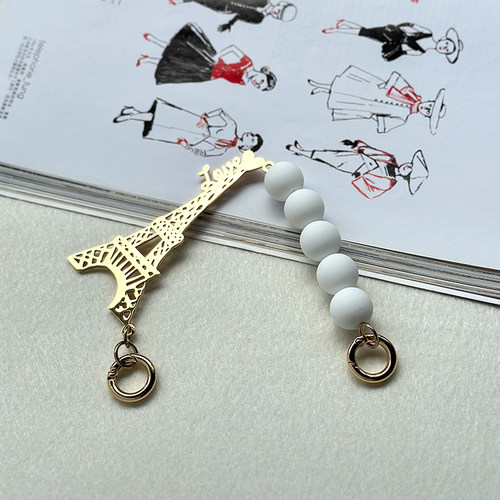 CLICHE手机壳配件时尚个性金属镂空巴黎铁塔串珠手提链条挂饰