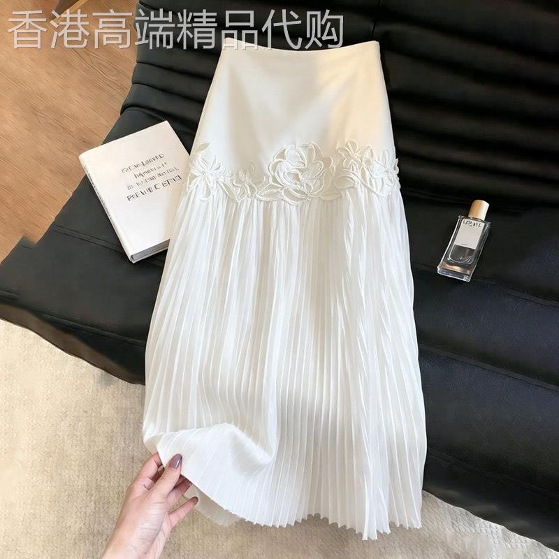 白色拼接半身裙女2026夏季新款优雅风气质时尚温柔韩版百褶长裙