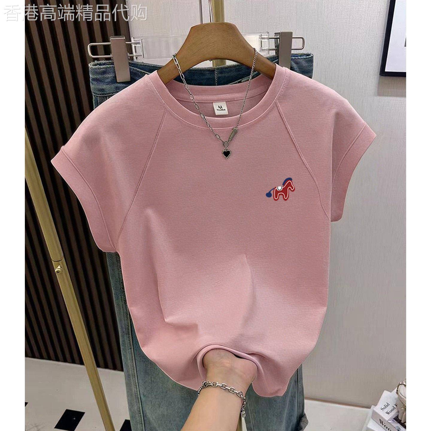韩国藕粉色荷叶袖正肩短袖t恤女时尚减龄显瘦无袖背心上衣夏季潮