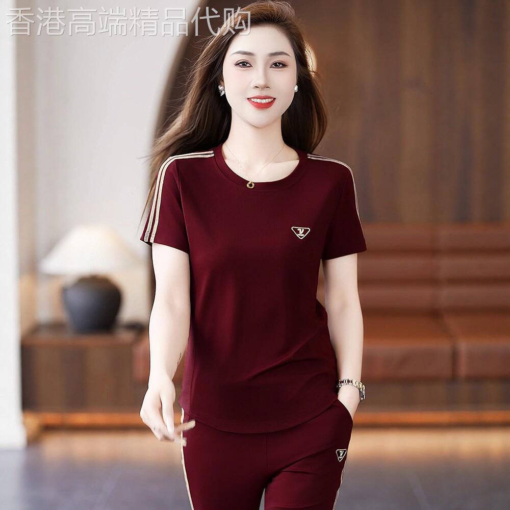 冰丝纯棉运动套装女夏季薄款2026新款速干短袖大码跑步夏装两件套
