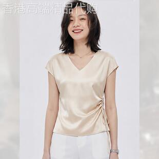 气质高级感香槟色V领衬衫女夏季2026年新款别致漂亮短袖轻奢衬衫