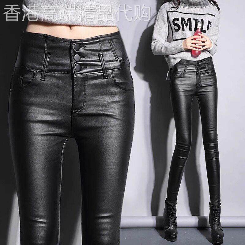 黑色皮裤女春秋季2025新款外穿高腰修身显瘦紧身铅笔小脚打底裤子