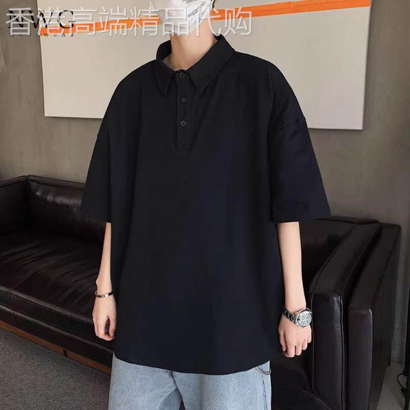 纯色短袖POLO衫男夏季新款港风痞帅宽松翻领半袖T恤男士休闲上衣