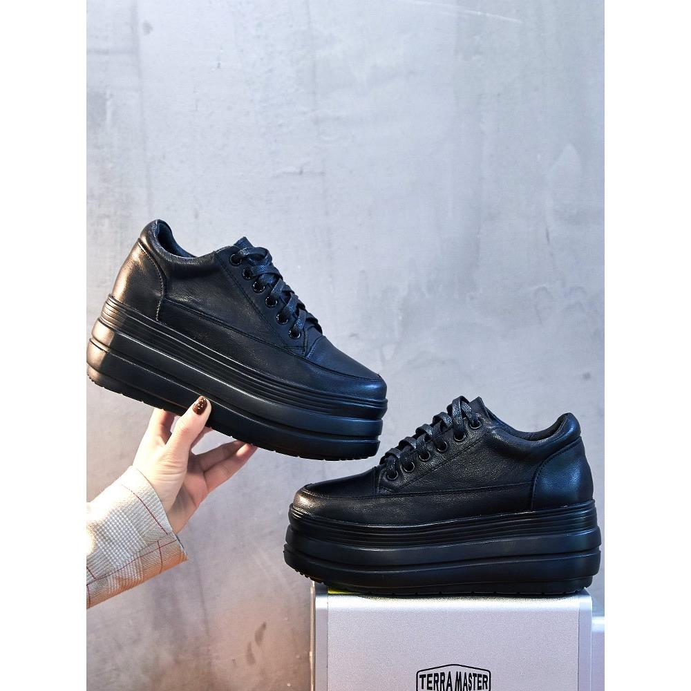 明星同款松糕鞋女厚底2025新款真皮百搭内增高女鞋8cm真皮老爹鞋