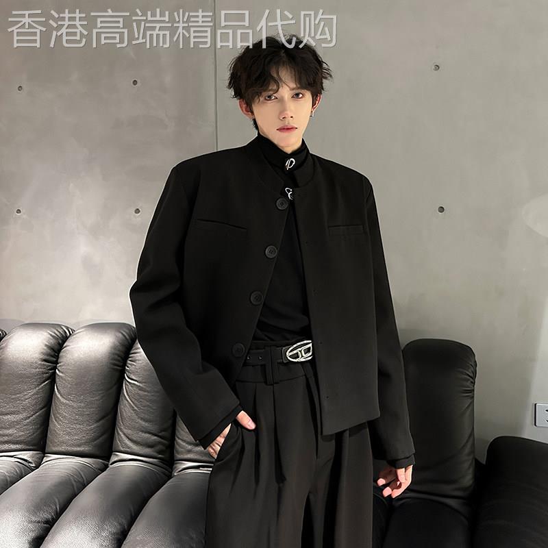 轻奢新中式国风西服男高级感立领夹克老钱风穿搭短款垫肩西装套装