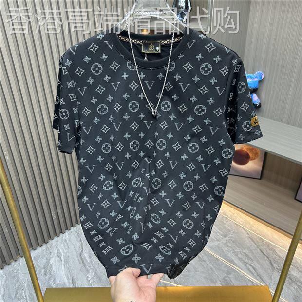 欧洲站!街头潮流达人~2025新款韩版痞帅圆领短袖男潮牌百搭宽松