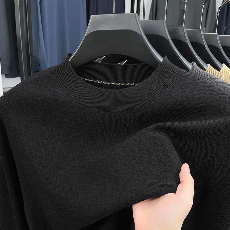 MAROLIO男秋冬长袖精羊毛针织衫毛衣圆领纯色休闲薄款打底衫T恤男