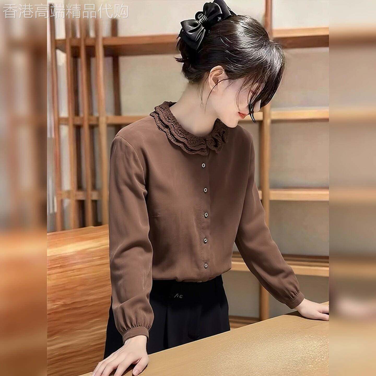 长袖衬衫女2026春季新款韩版复古花边圆领上衣设计感休闲减龄衬衣