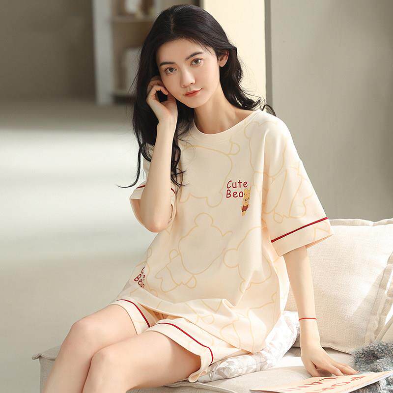 日本睡衣女款夏季棉质薄款短袖2025新款可爱甜美可外穿家居服套装
