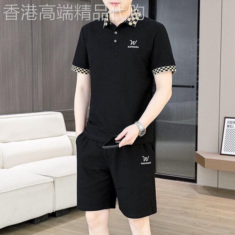 男士短袖休闲套装夏季2026新款高端POLO衫薄款冰丝痞帅运动两件套