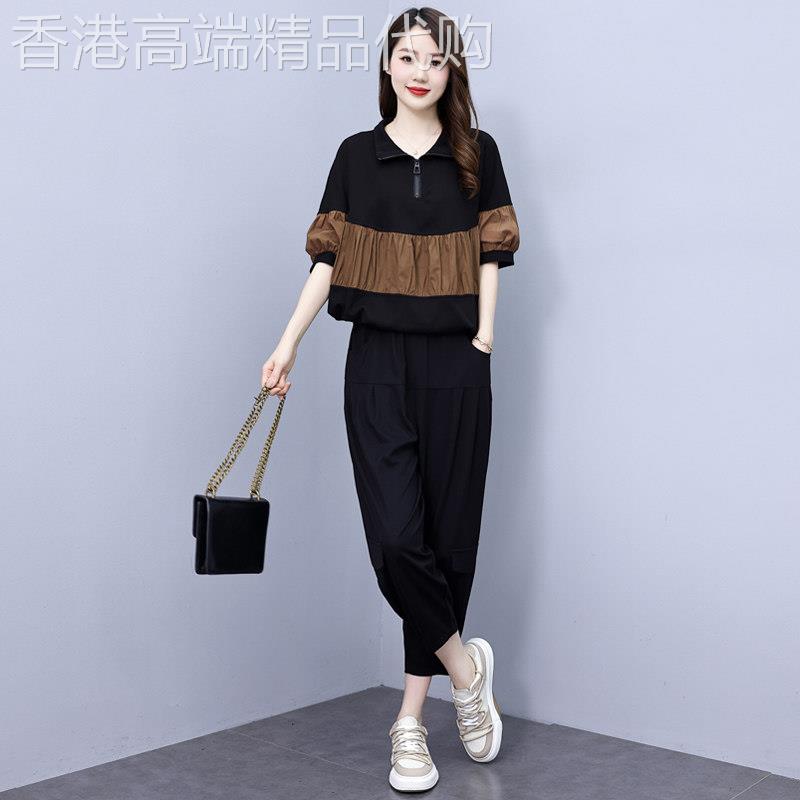 韩国高级时尚运动套装女夏季2025新款炸街减龄八分阔腿裤两件套潮