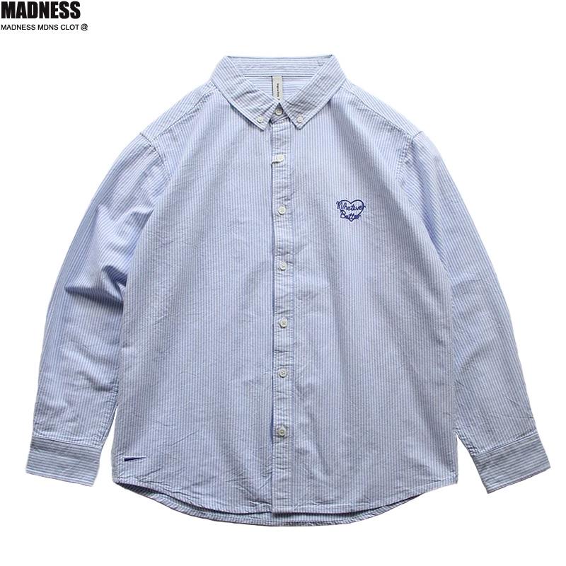 Madness Mdns Clot日系复古条纹长袖衬衫男女情侣刺绣休闲衬衣潮