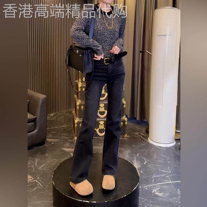 潮牌小个子微喇牛仔裤女春秋新款高腰百搭弹力显瘦修身喇叭长裤子