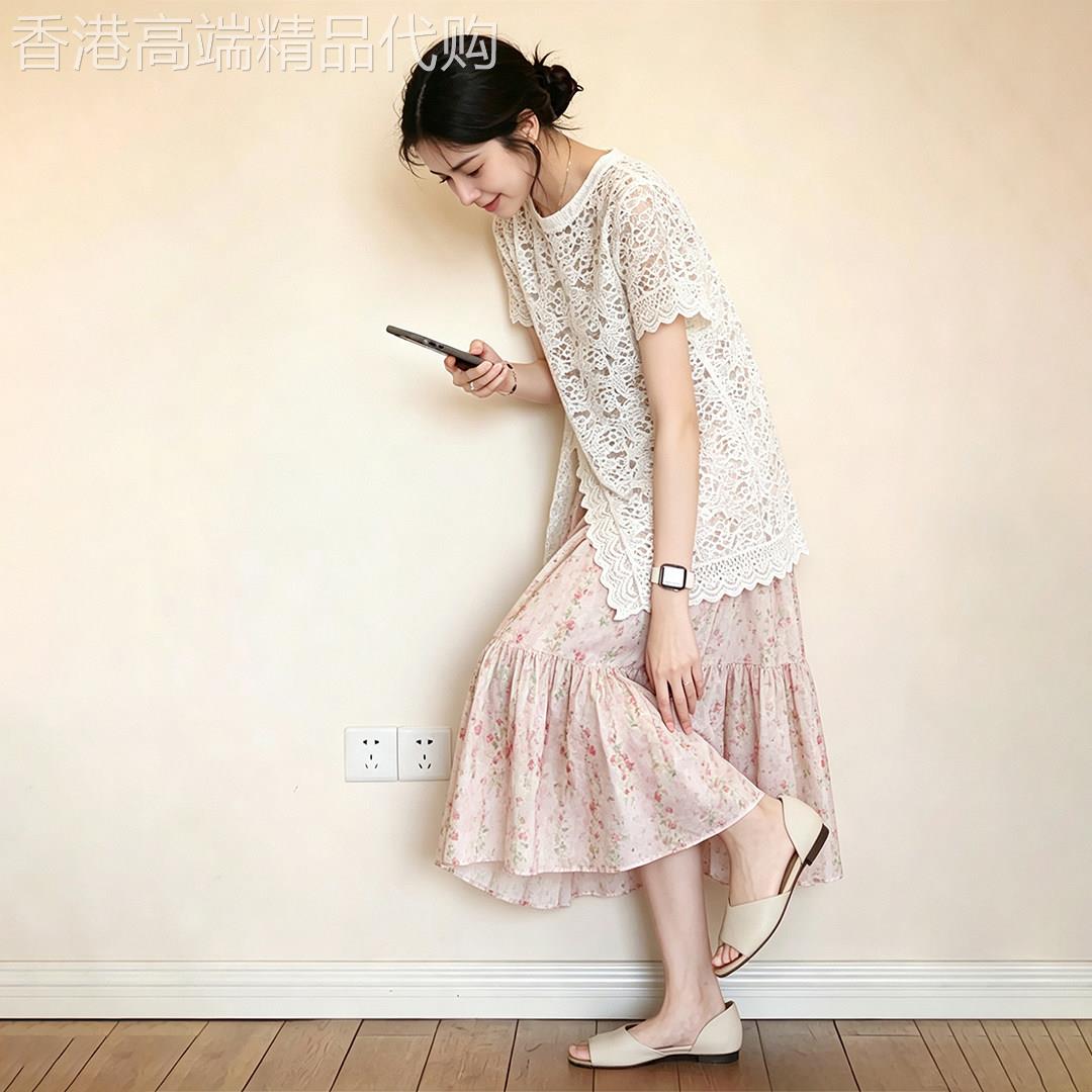 白色蕾丝罩衫上衣半身裙两件套女2026夏季新款一整套ootd穿搭套装