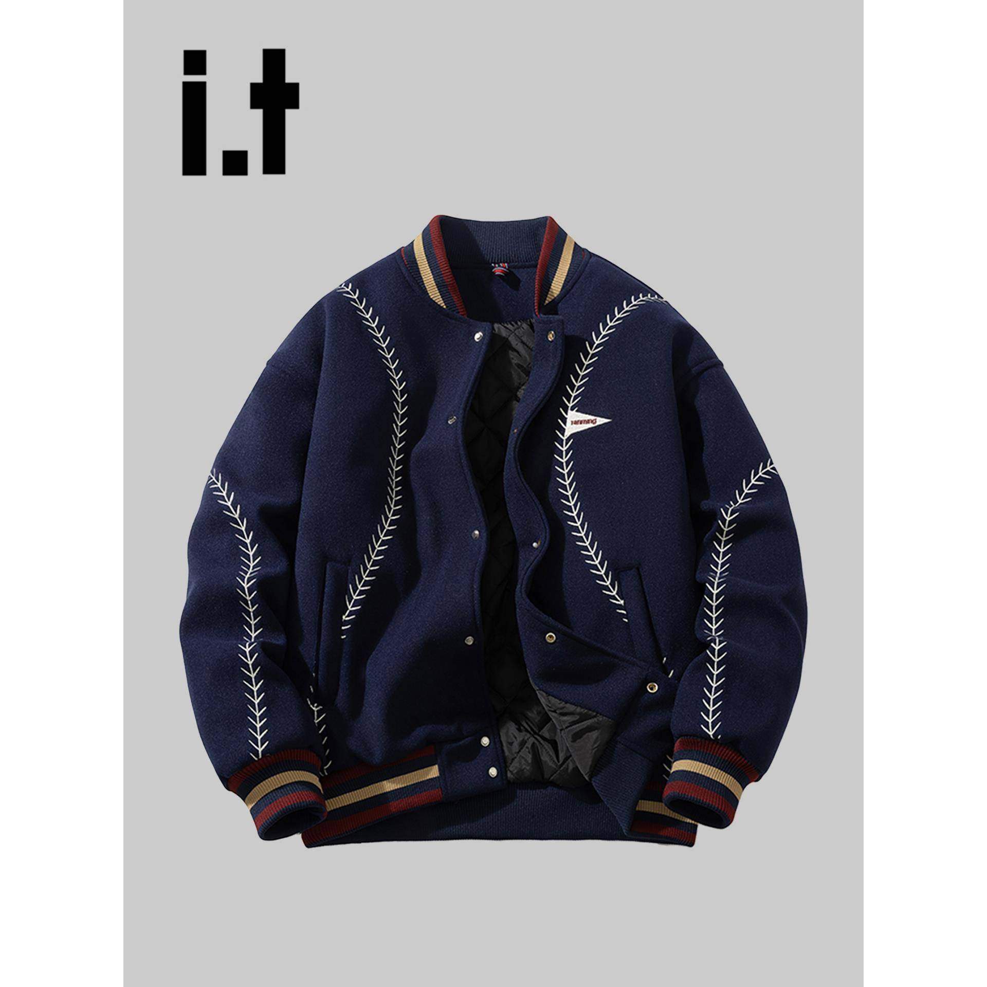 香港潮牌美式复古刺绣棒球服男款冬季新款夹棉宽松情侣装加厚外套