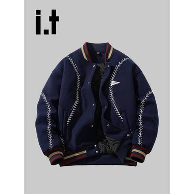 香港潮牌美式复古刺绣棒球服男款冬季新款夹棉宽松情侣装加厚外套