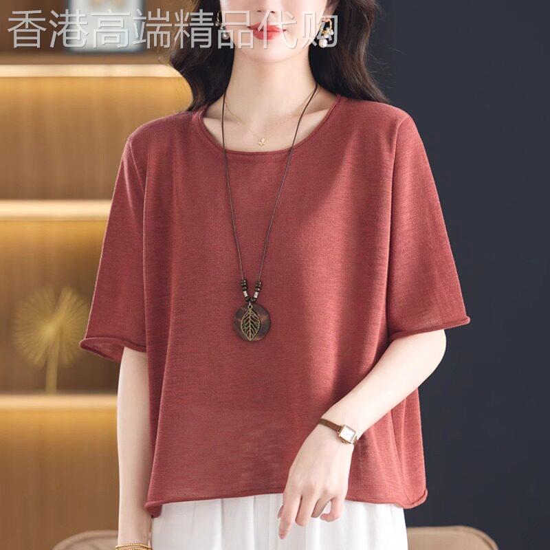 棉麻短袖t恤女夏季薄款2026新款时尚慵懒风大尺码宽松显瘦胖mm上