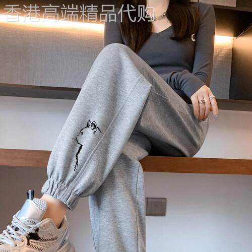 灰色运动裤女士夏季2026新款宽松束脚卫裤小个子休闲灯笼哈伦裤子
