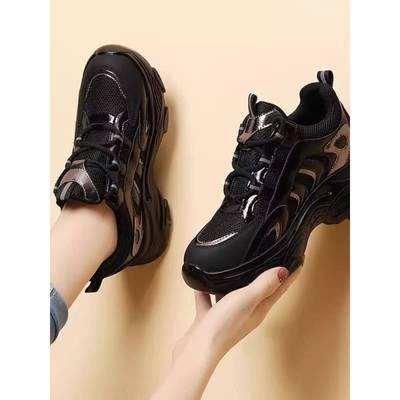 欧货真皮老爹鞋女款内增高2025新款秋冬季黑色厚底旅游休闲运动鞋