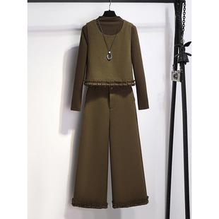 高档轻奢毛呢马甲阔腿裤三件套装女士秋冬季时尚美拉德穿搭一整套