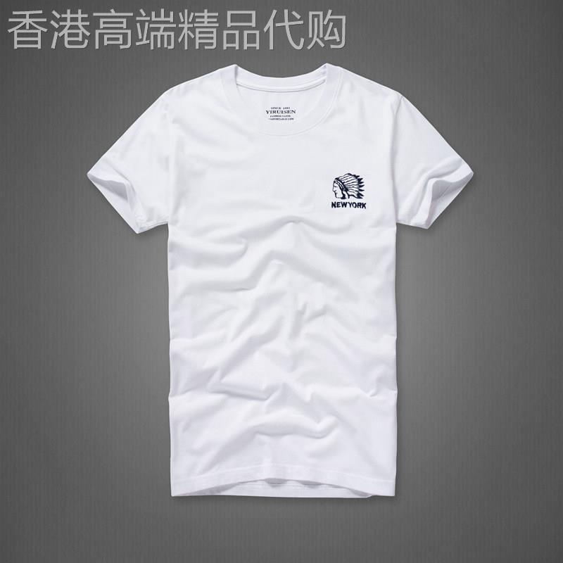 香港潮牌纯色圆领短袖T恤男夏季纯棉绣标图案修身休闲内搭衣上衣