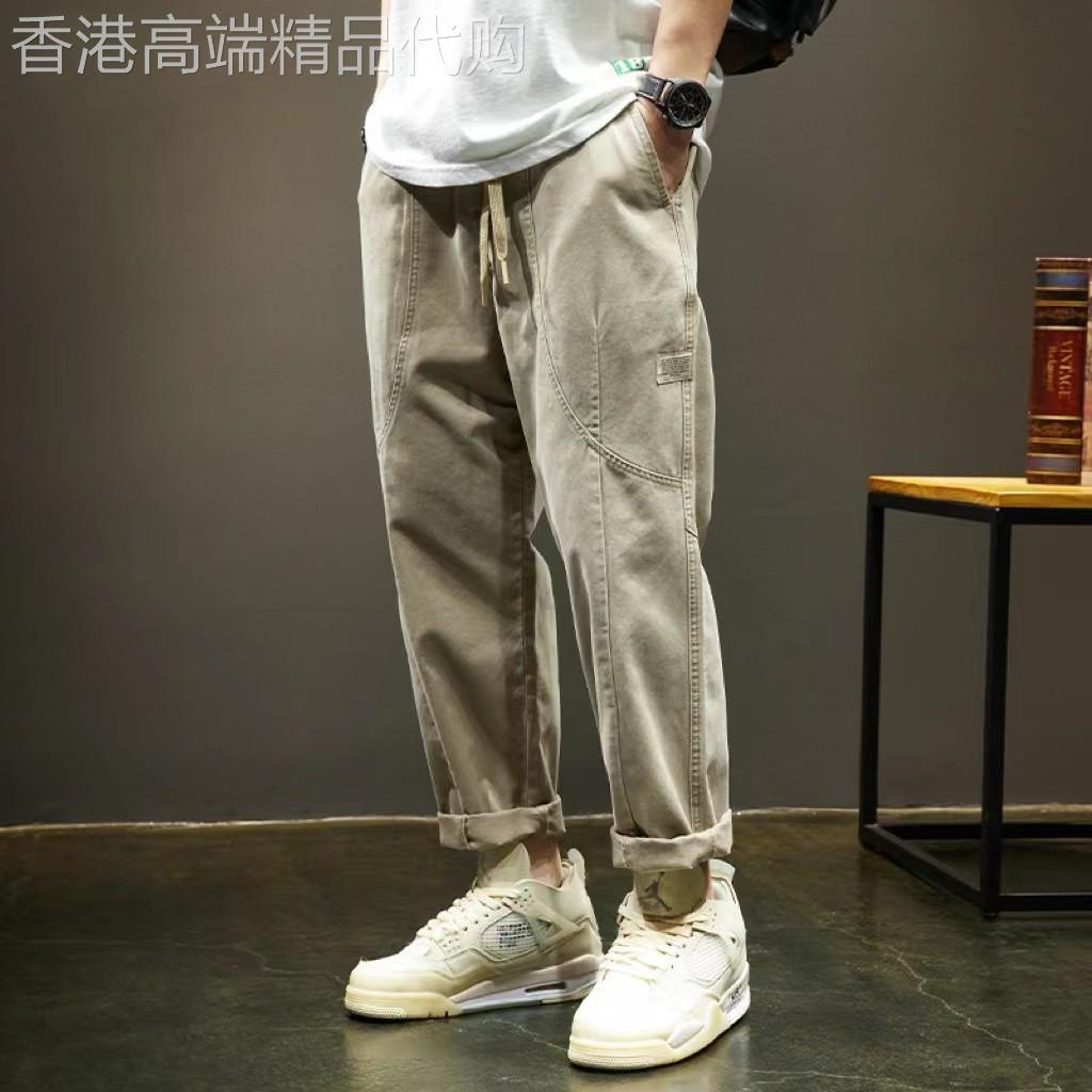 春季高级感休闲裤男士宽松大码九分直筒春秋裤子男潮牌美式工装裤