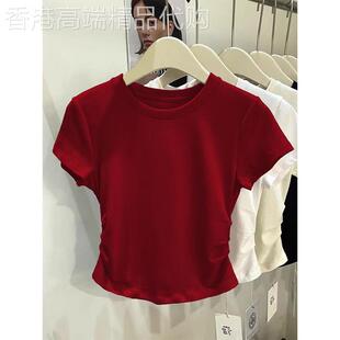 女士短袖女t恤夏季体恤2026新款洋气百搭修身显瘦高级感红色上衣