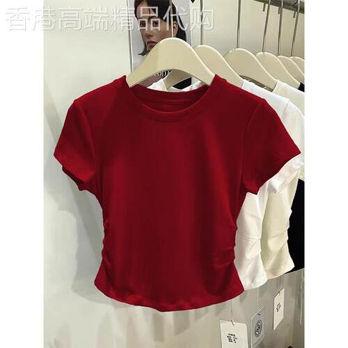 女士短袖女t恤夏季体恤2026新款洋气百搭修身显瘦高级感红色上衣