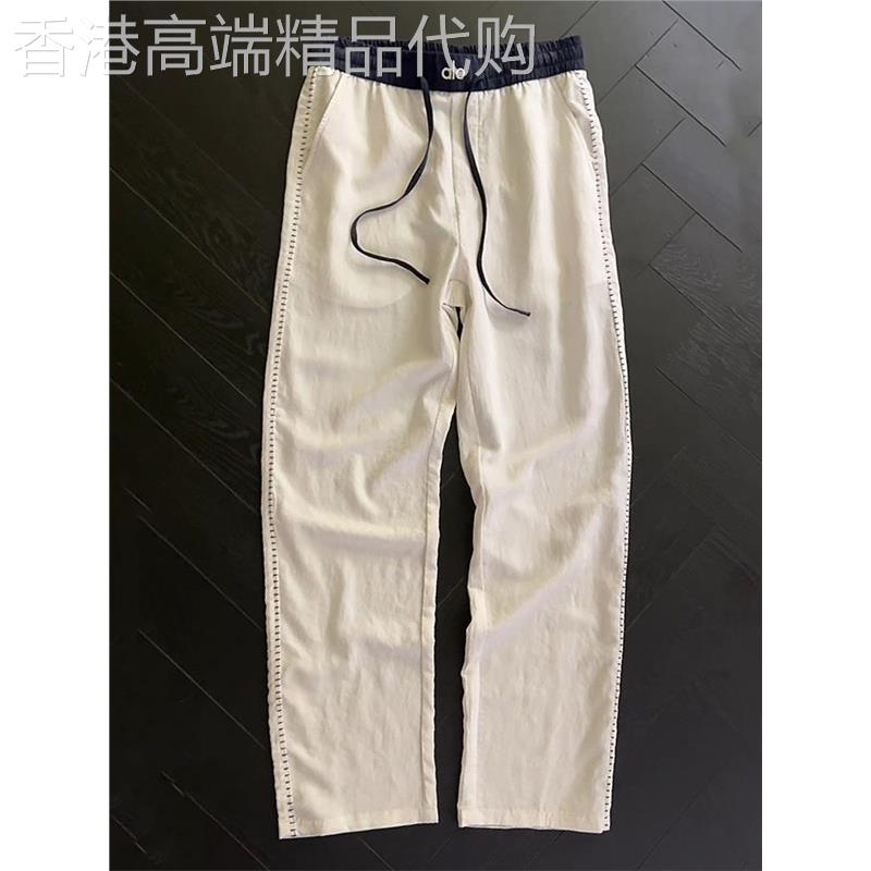 潮牌老钱风时尚亚麻薄款帅气长裤宽松休闲裤男夏季纯色透气直筒裤