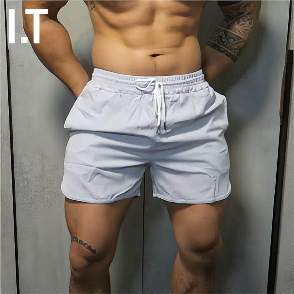 潮牌运动健身短裤男士夏季冰丝速干训练三分裤跑步纯色休闲四分裤