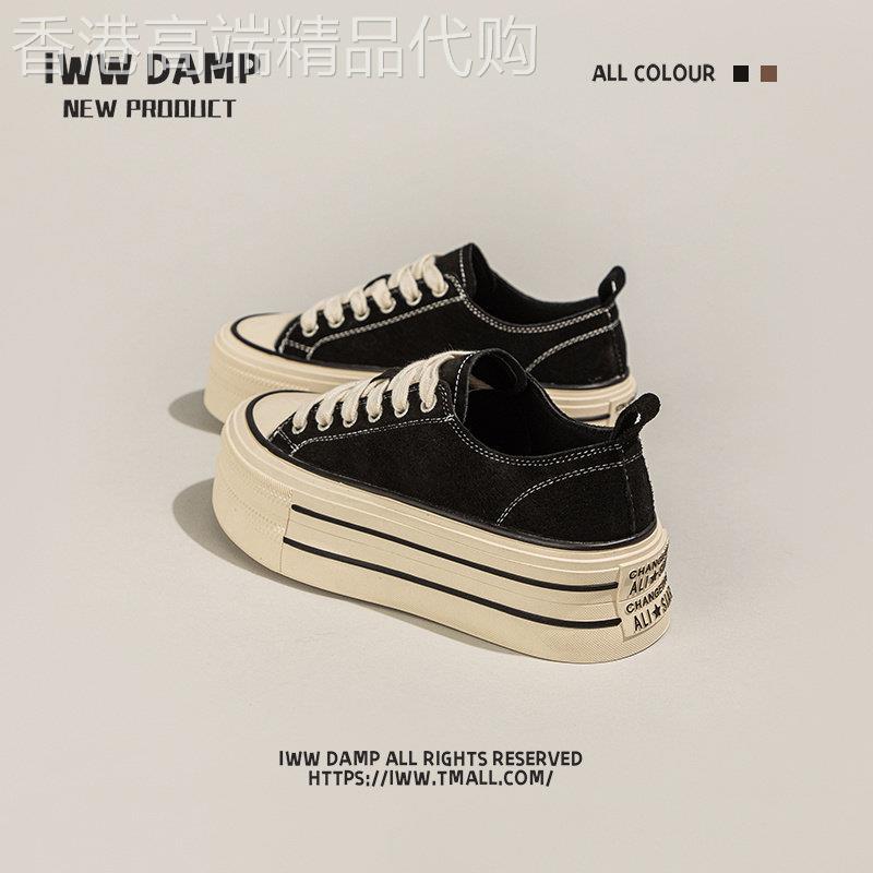 IWW厚底增高磨砂真皮帆布鞋女2025新款经典休闲板鞋美拉德穿搭潮