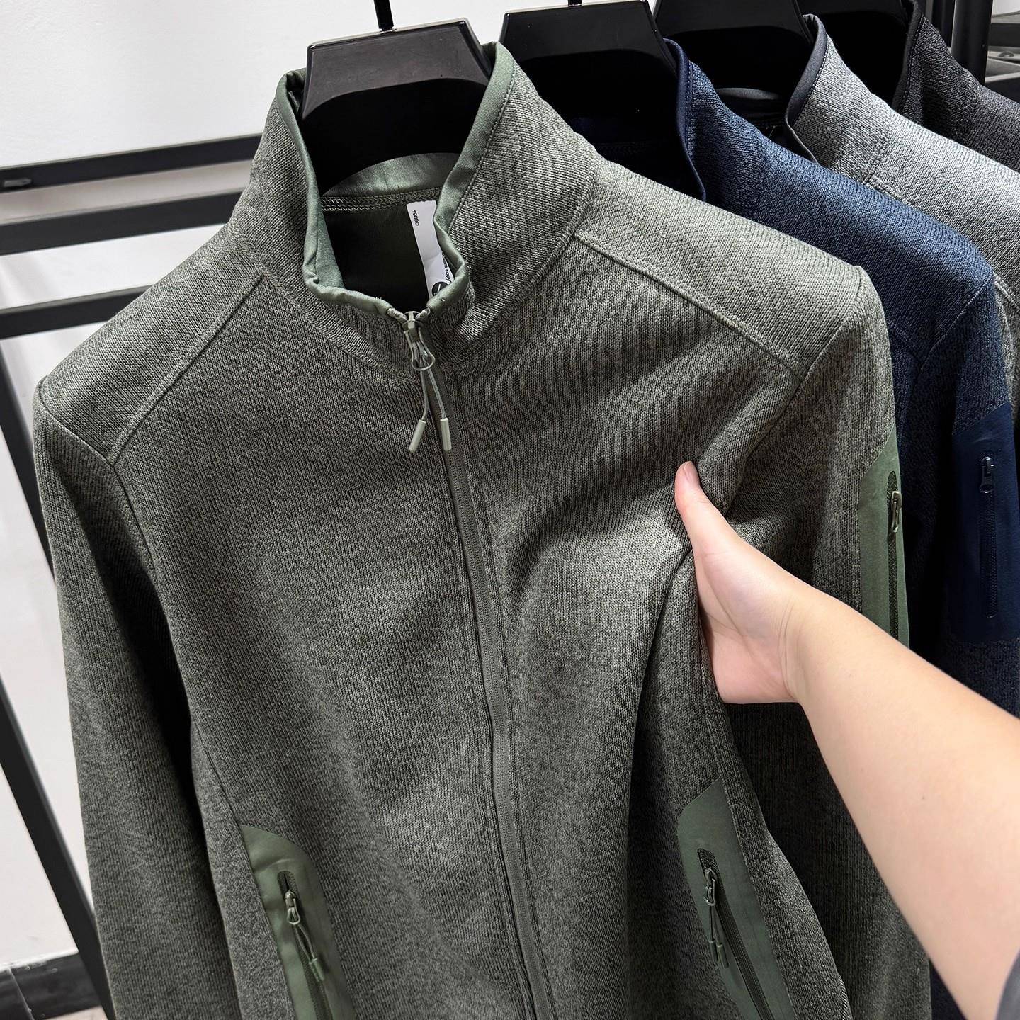 男士加绒卫衣拉链立领户外运动外套一体绒秋冬季针织开衫上衣潮流